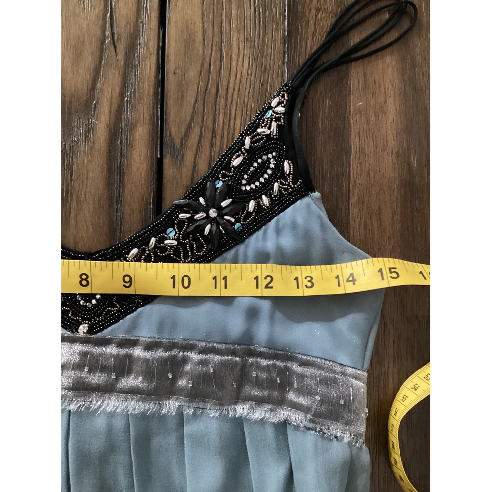 Sue Wong Nocturne Blue Silk Beaded Empire Waist Cocktail Dress Size 4 - Picture 9 of 10